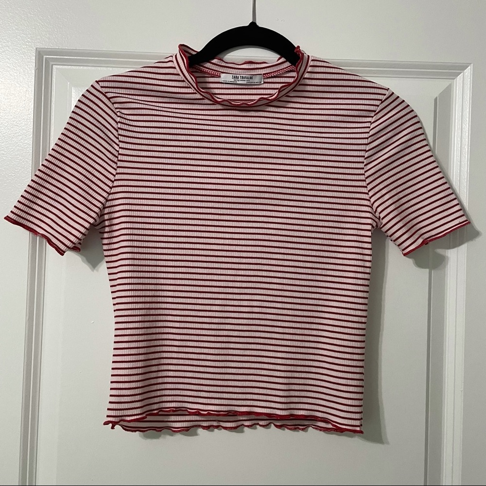 Zara Red and White Striped Crop Top